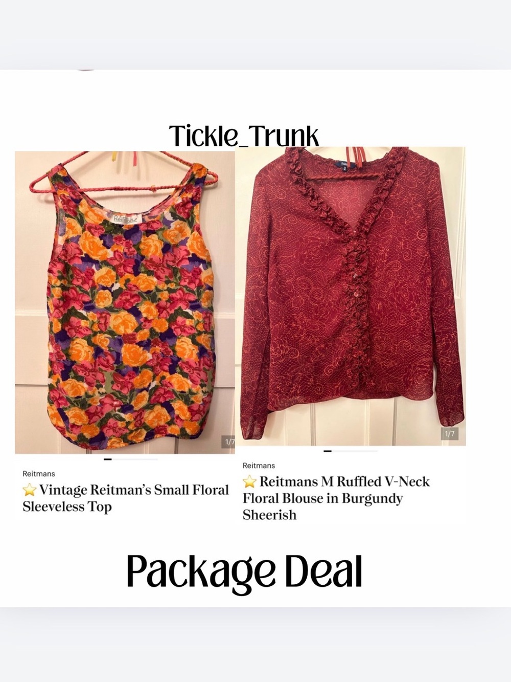 ⭐️ Reitmans M Ruffled V-Neck Floral Blouse in Burgundy and tank top